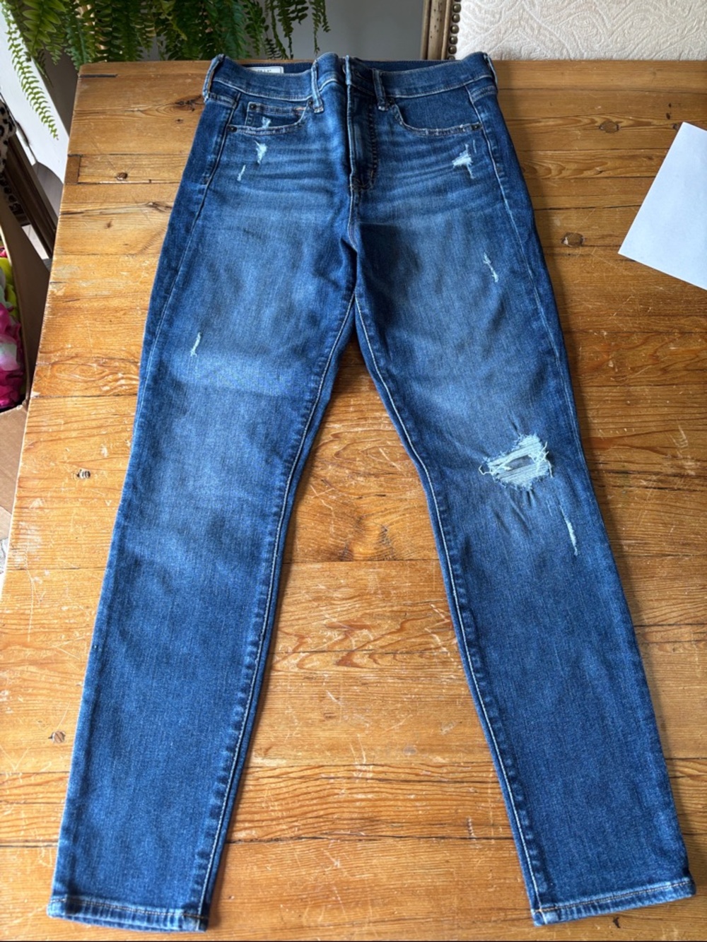 GAP High-Rise Distressed Skinny Jeans - Indigo Blue Destroyed